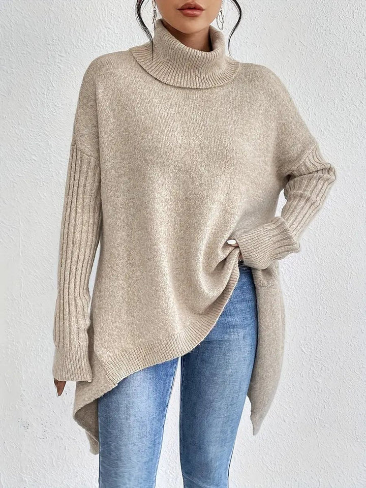 Women's Cosy Oversized Knit Turtleneck Ribbed Sweater