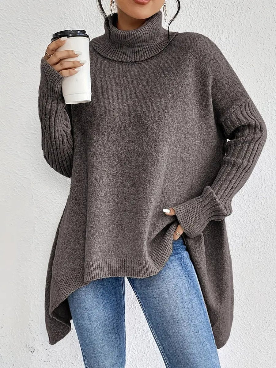Women's Cosy Oversized Knit Turtleneck Ribbed Sweater