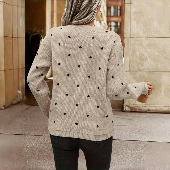 Women's Charming Polka Dot Crewneck Knit Ribbed Sweater
