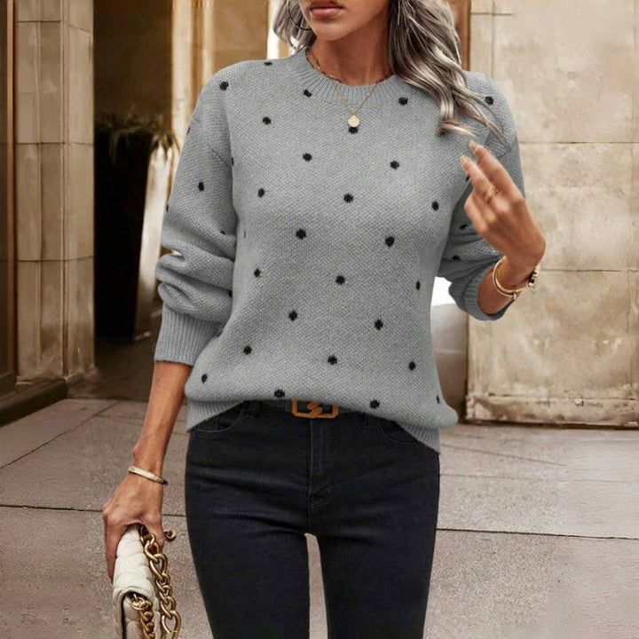 Women's Charming Polka Dot Crewneck Knit Ribbed Sweater