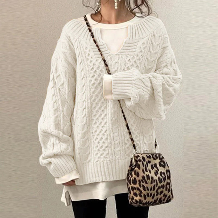 Women's Cosy Oversized Cable Knit Sweater with V Neck