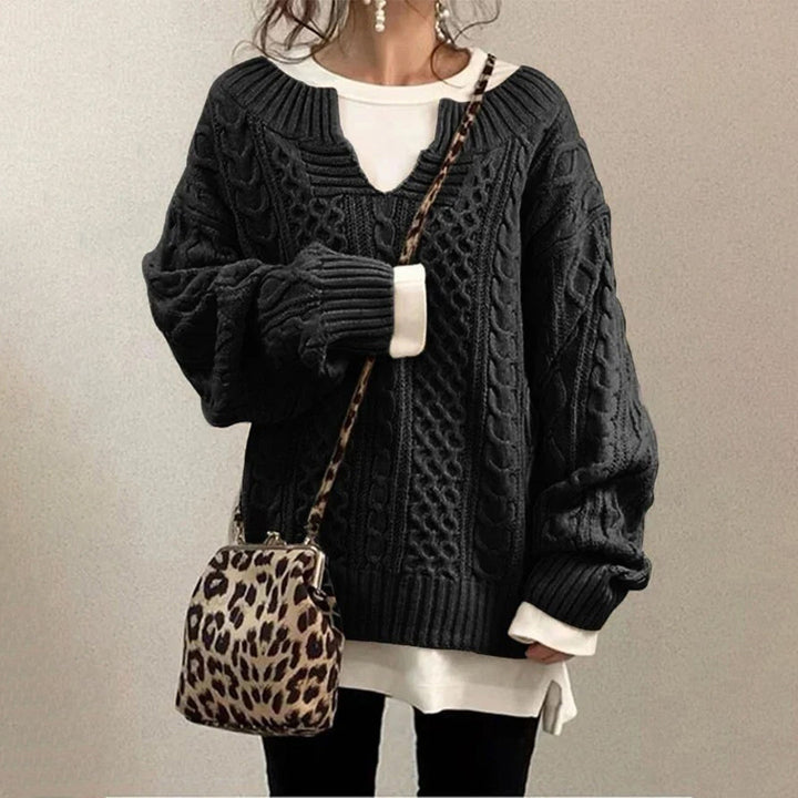 Women's Cosy Oversized Cable Knit Sweater with V Neck