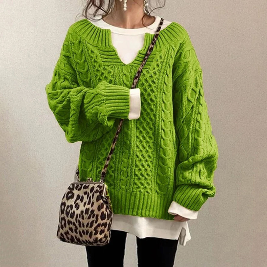 Women's Cosy Oversized Cable Knit Sweater with V Neck