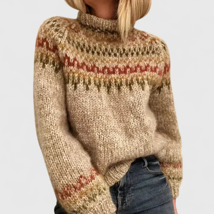 Women's Timeless Fair Isle Turtleneck Chunky Knit Sweater