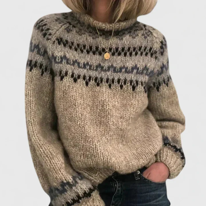 Women's Timeless Fair Isle Turtleneck Chunky Knit Sweater