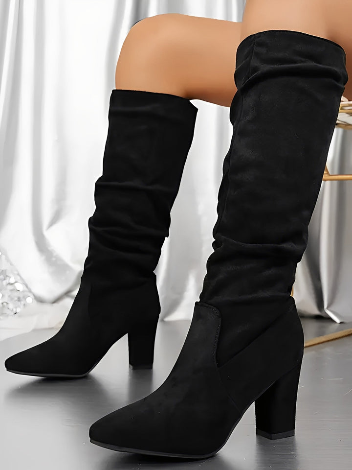 Women's Flattering Suede Knee High Heeled Boots