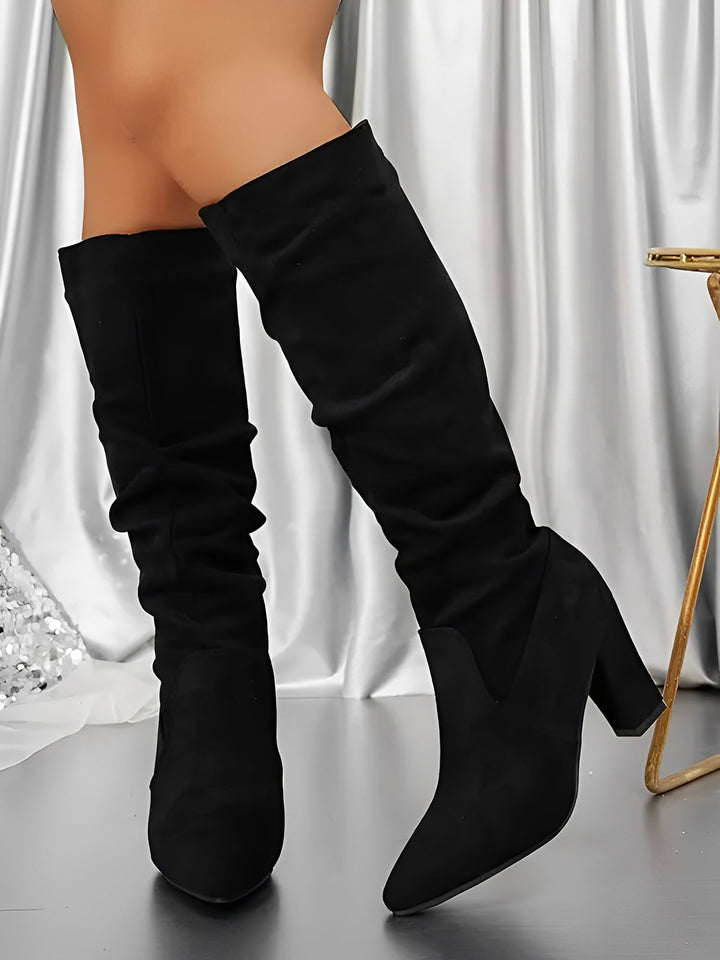Women's Flattering Suede Knee High Heeled Boots