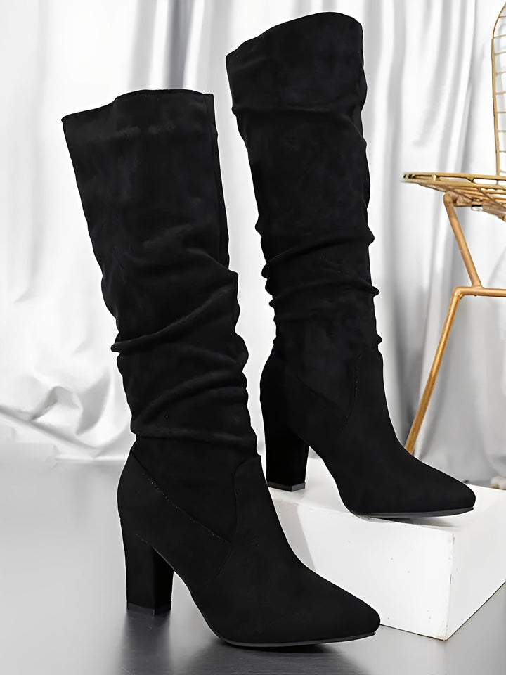 Women's Flattering Suede Knee High Heeled Boots
