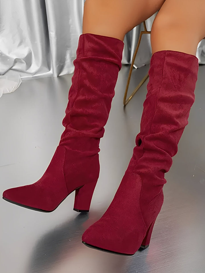 Women's Flattering Suede Knee High Heeled Boots