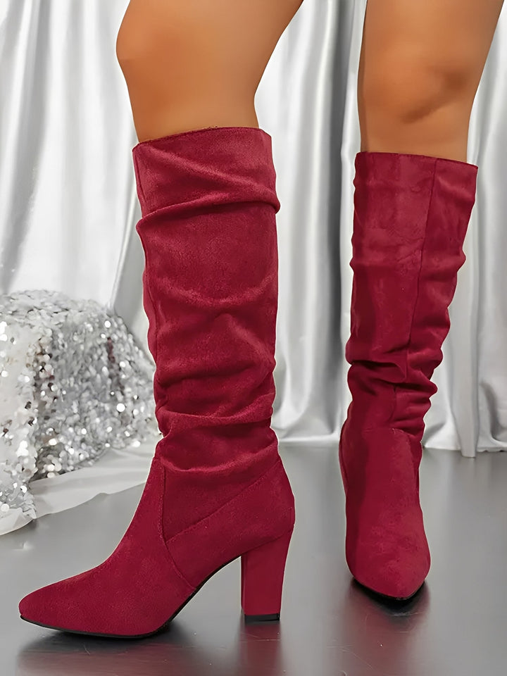 Women's Flattering Suede Knee High Heeled Boots