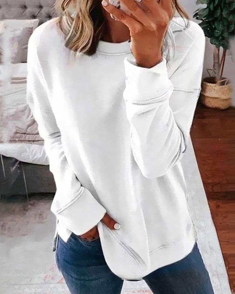 Women's Relaxed Crewneck Fleece Pullover Sweatshirt