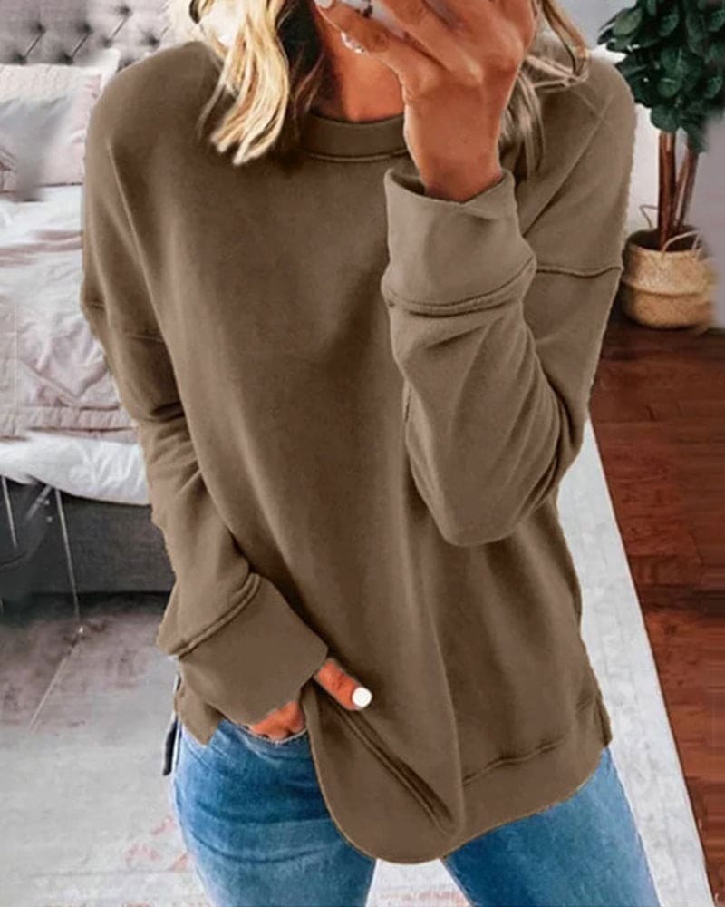 Women's Relaxed Crewneck Fleece Pullover Sweatshirt