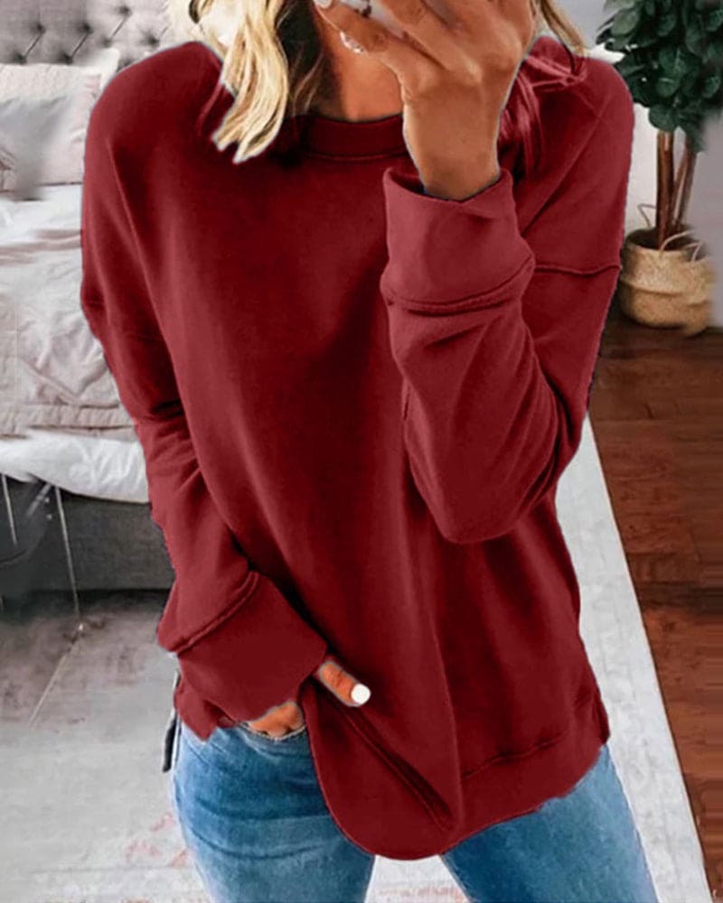 Women's Relaxed Crewneck Fleece Pullover Sweatshirt