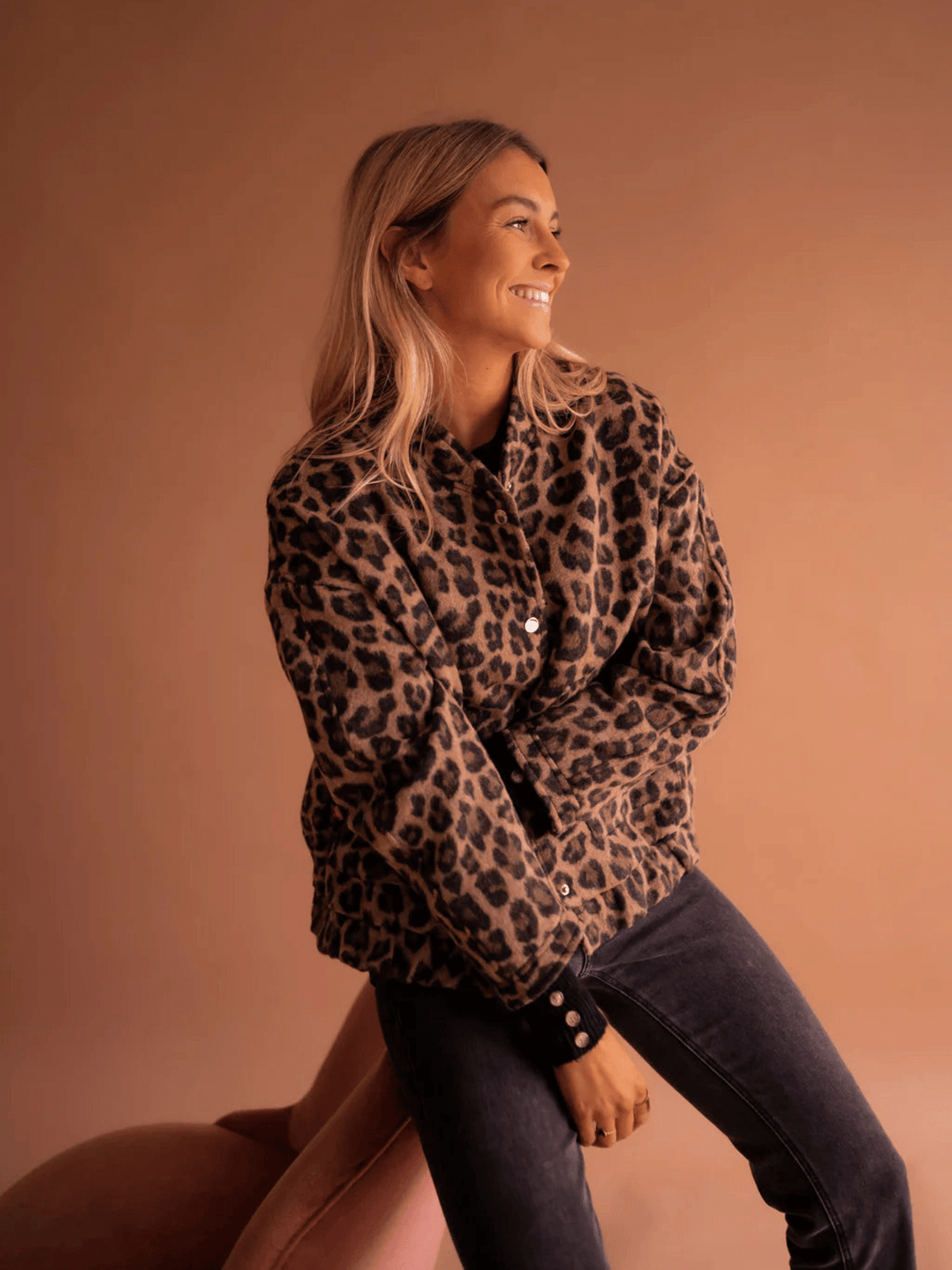 Women's Vintage-Inspired Leopard Print Fleece Jacket with Button Front