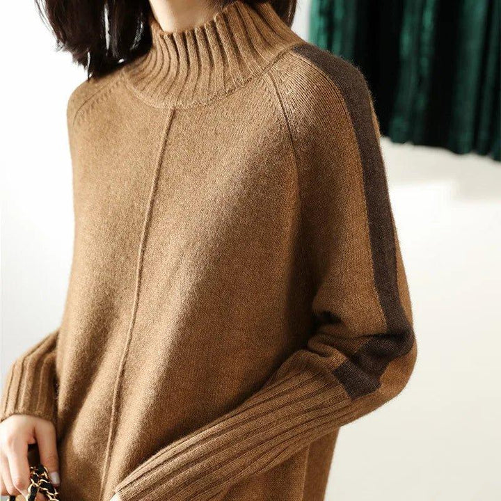 Women's Vintage-Inspired Ribbed Turtleneck Knit Sweater Dress