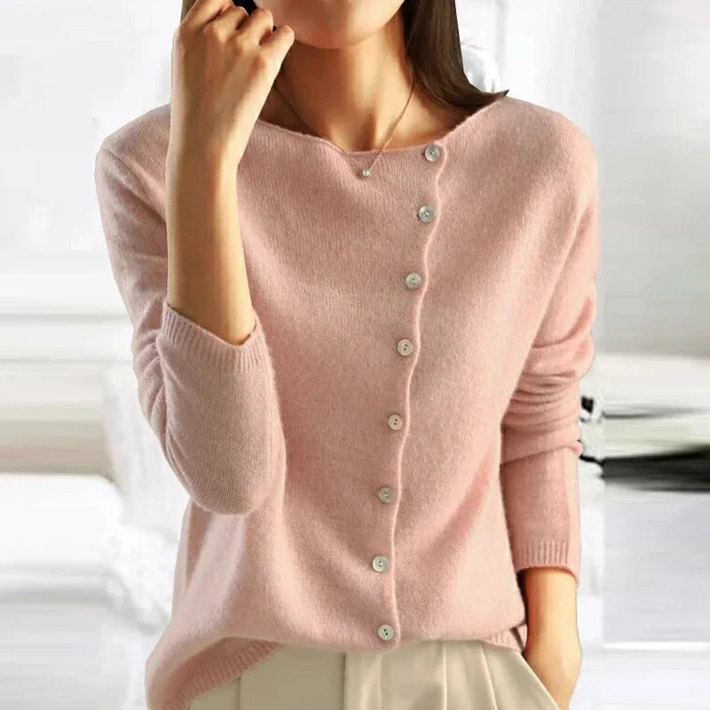 Women's Cashmere Cardigan with V Neck and Button Front