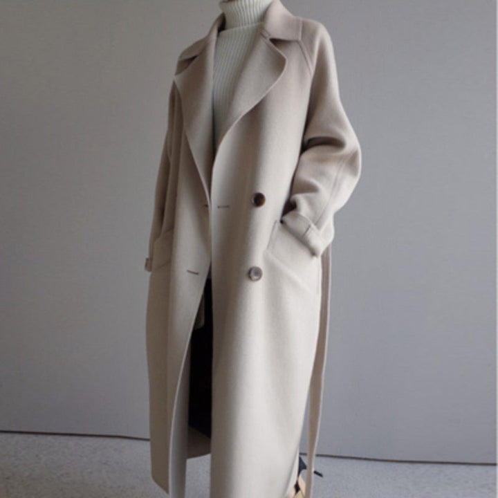 Women's Vintage-Inspired Long Camel Wool Coat