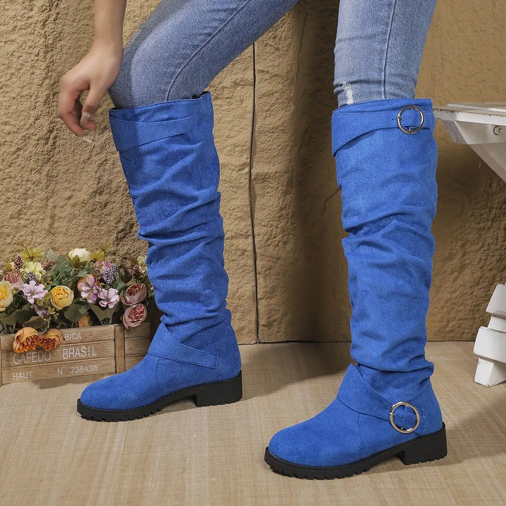 Women's Stylish Black Suede Knee High Boots with Block Heel