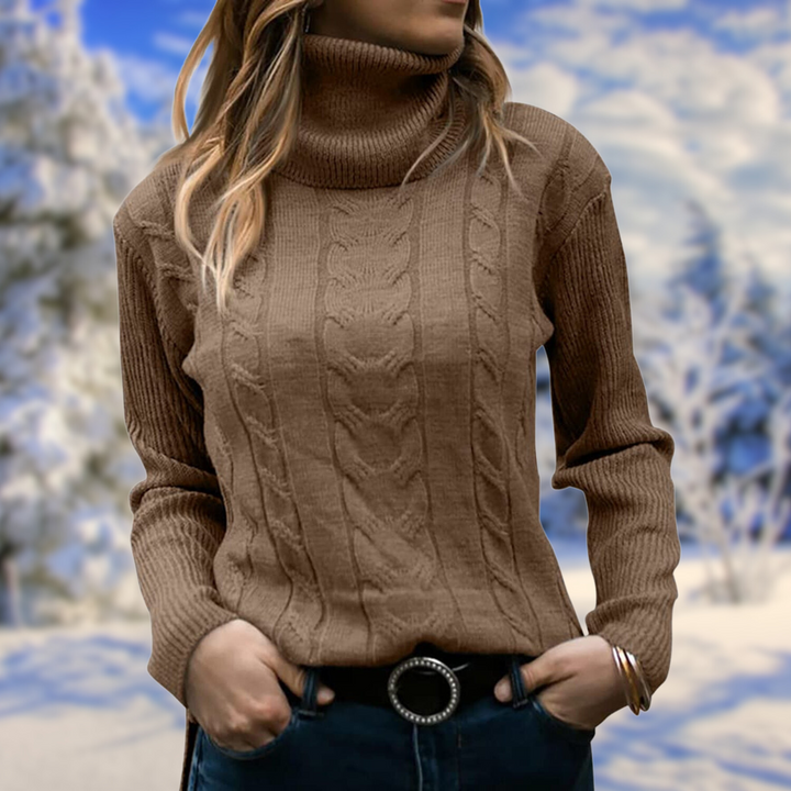 Women's Elegant Cable Knit Turtleneck Sweater