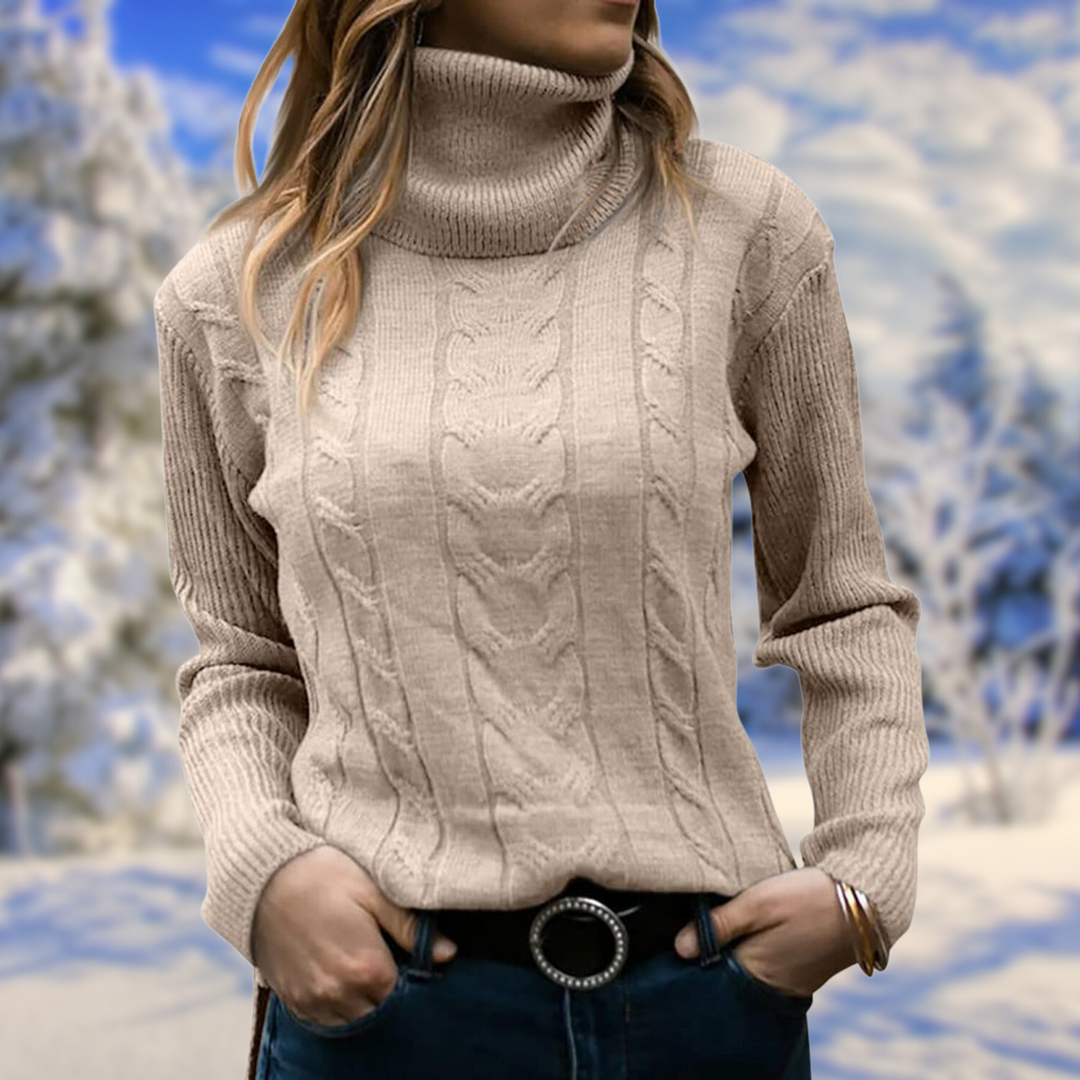 Women's Elegant Cable Knit Turtleneck Sweater