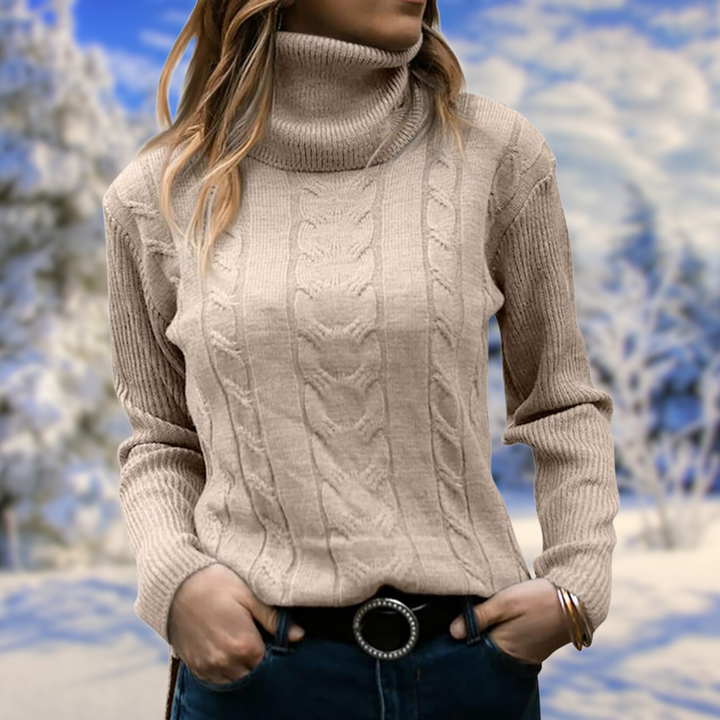Women's Elegant Cable Knit Turtleneck Sweater
