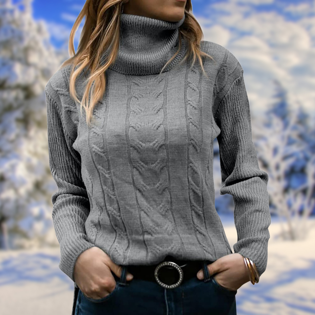 Women's Elegant Cable Knit Turtleneck Sweater