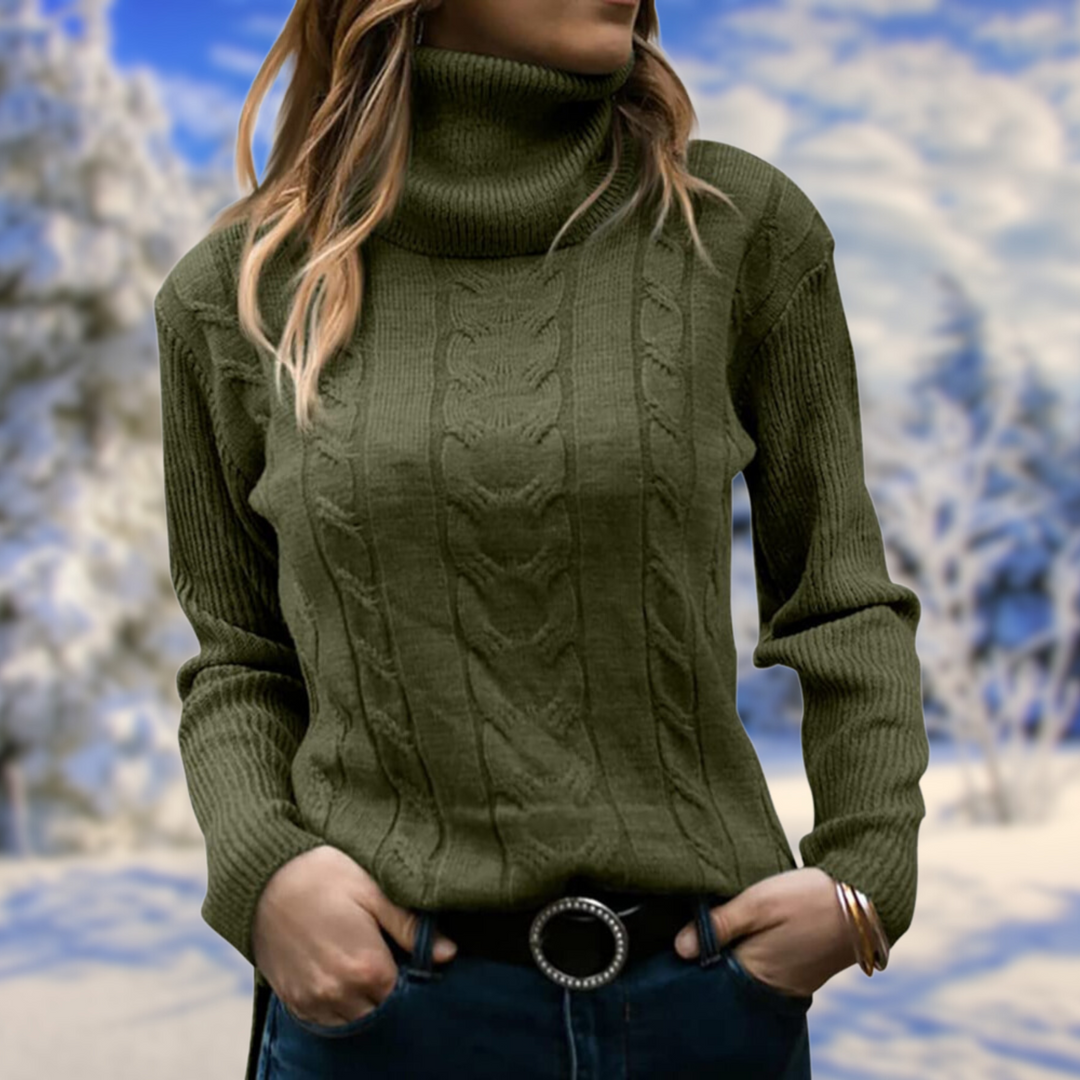 Women's Elegant Cable Knit Turtleneck Sweater