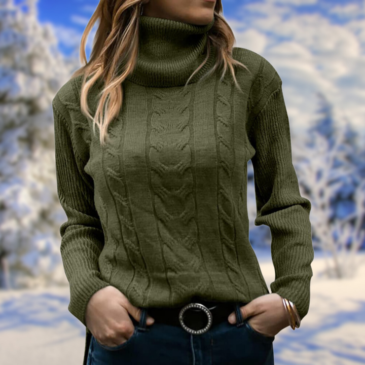 Women's Elegant Cable Knit Turtleneck Sweater