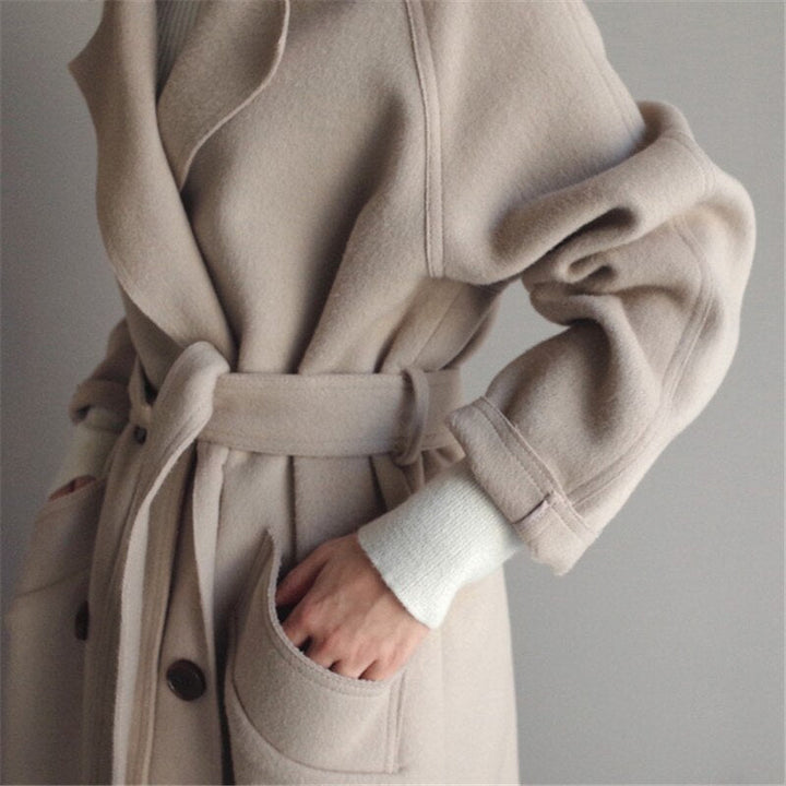 Women's Vintage-Inspired Long Camel Wool Coat