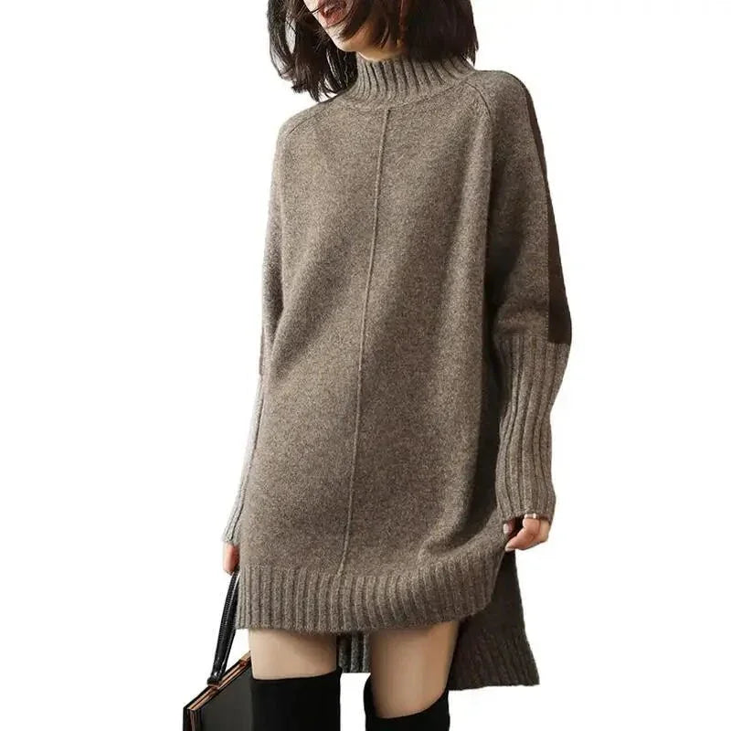 Women's Vintage-Inspired Ribbed Turtleneck Knit Sweater Dress