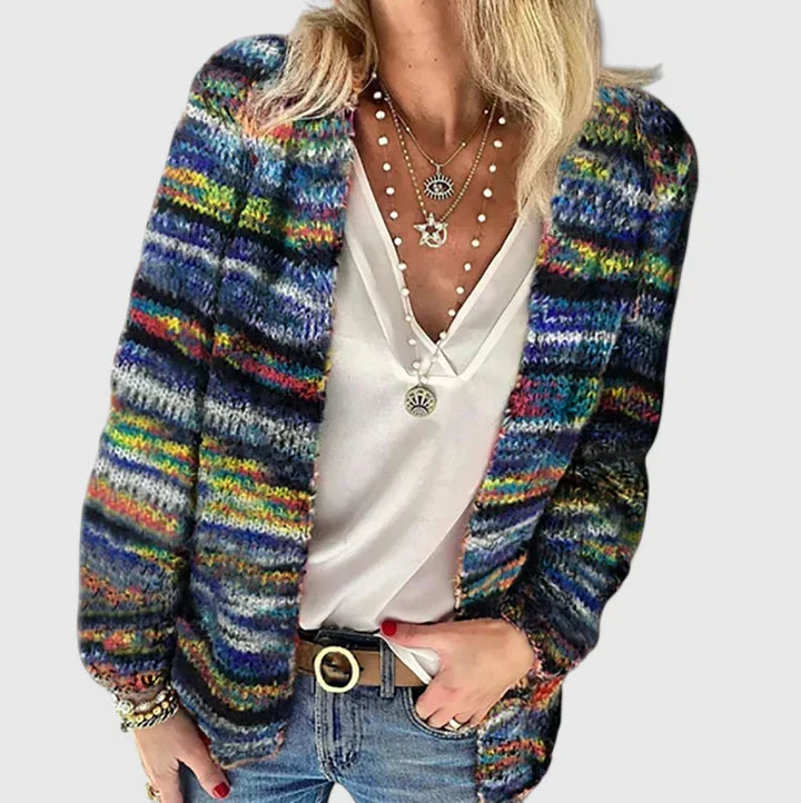 Women's Colorful Chunky Knit Cardigan with Open Front