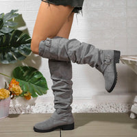 Women's Stylish Black Suede Knee High Boots with Block Heel