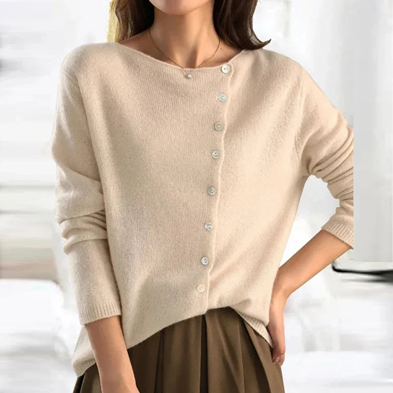 Women's Cashmere Cardigan with V Neck and Button Front