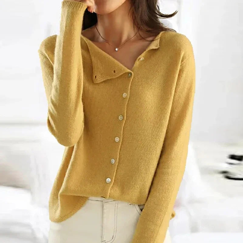 Women's Cashmere Cardigan with V Neck and Button Front