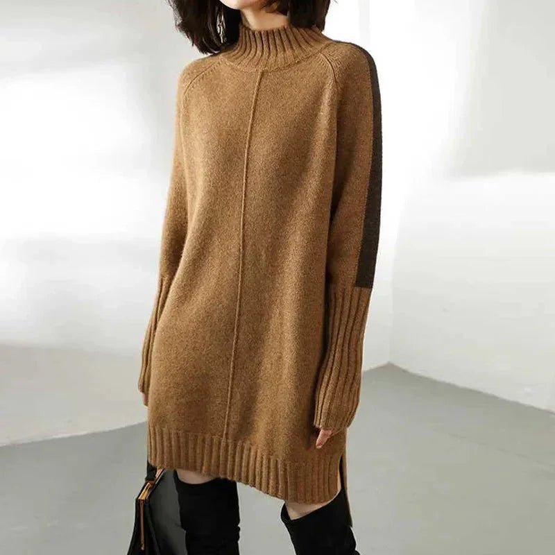 Women's Vintage-Inspired Ribbed Turtleneck Knit Sweater Dress