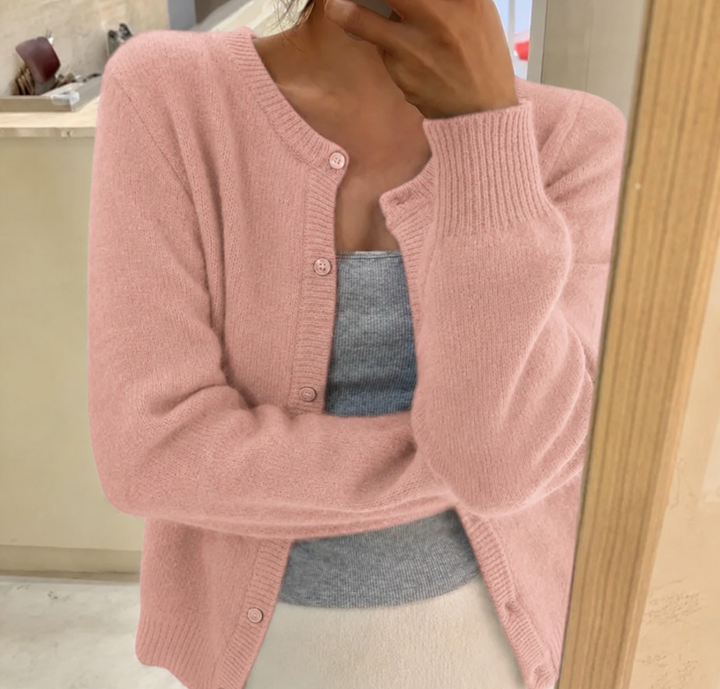 Women's Effortless Cropped Knit Cardigan with Button Down