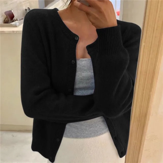 Women's Effortless Cropped Knit Cardigan with Button Down