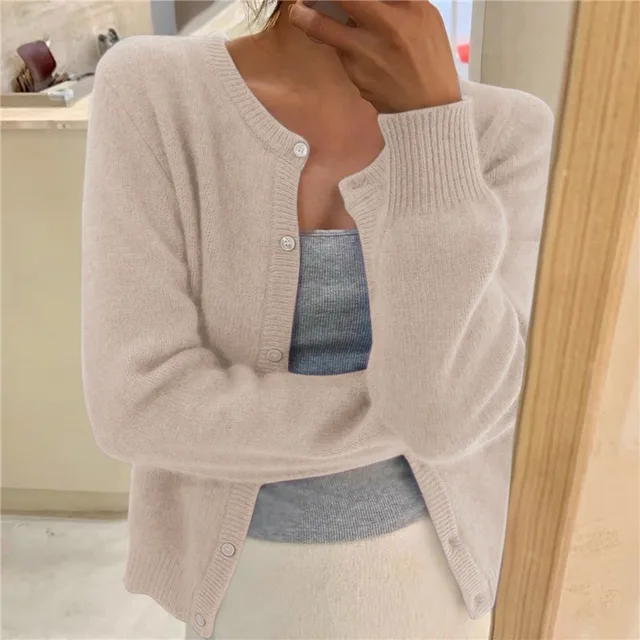 Women's Effortless Cropped Knit Cardigan with Button Down