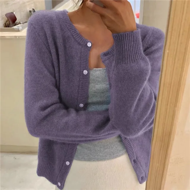 Women's Effortless Cropped Knit Cardigan with Button Down