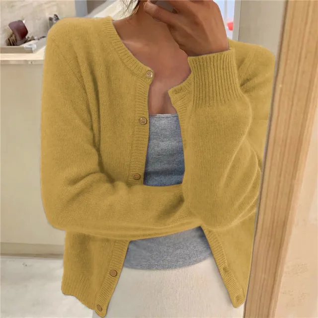 Women's Effortless Cropped Knit Cardigan with Button Down