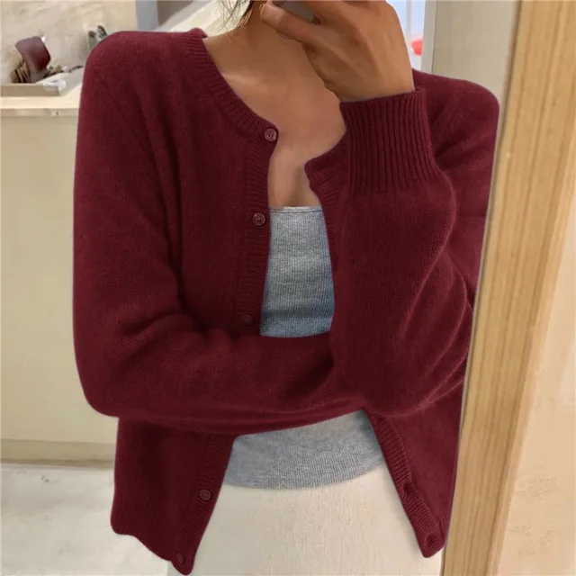 Women's Effortless Cropped Knit Cardigan with Button Down