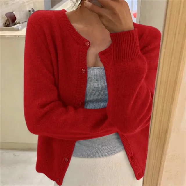 Women's Effortless Cropped Knit Cardigan with Button Down