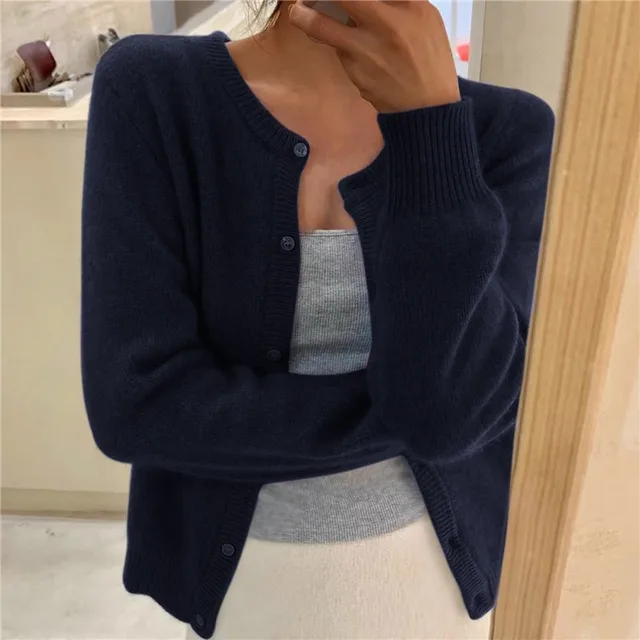 Women's Effortless Cropped Knit Cardigan with Button Down