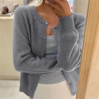 Women's Effortless Cropped Knit Cardigan with Button Down