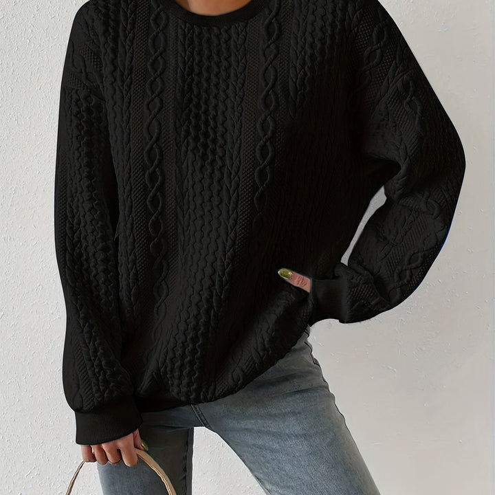 Women's Lightweight Cable Knit Crewneck Sweatshirt