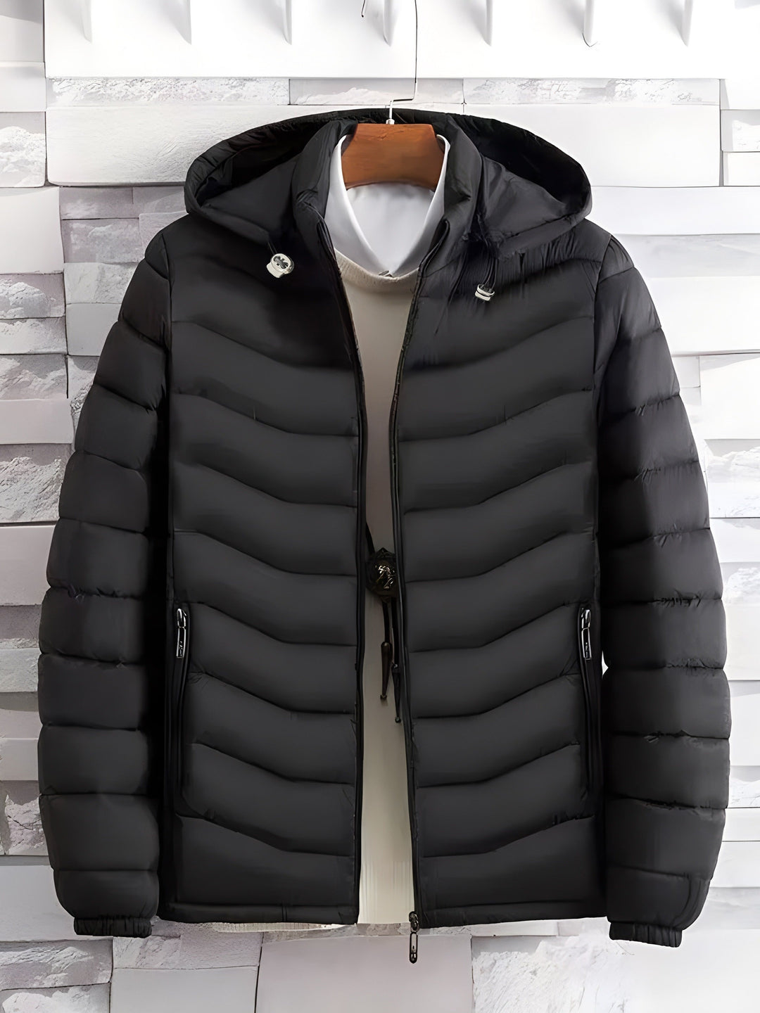 Men's Warm Black Quilted Hooded Puffer Jacket