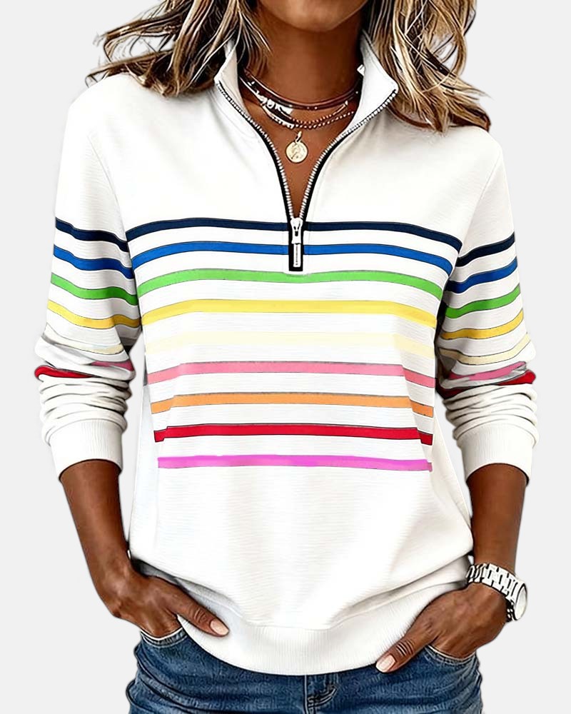 Women's Stylish Striped Quarter Zip Sweater