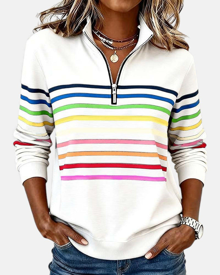 Women's Stylish Striped Quarter Zip Sweater