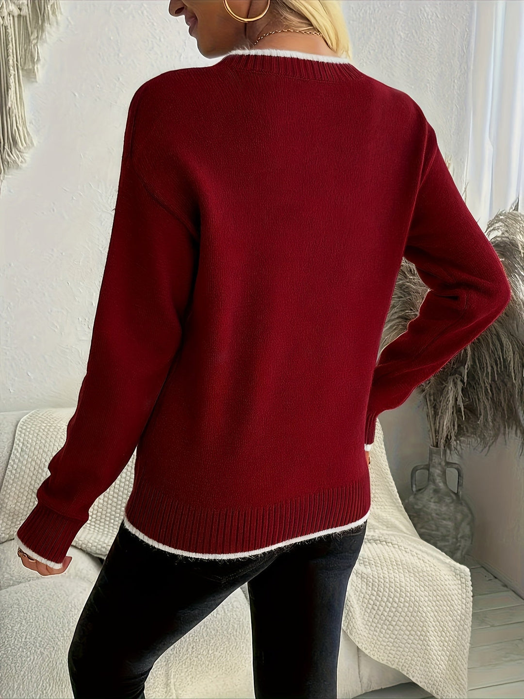 Women's Cosy Christmas Knit Oversized Sweater with Crewneck