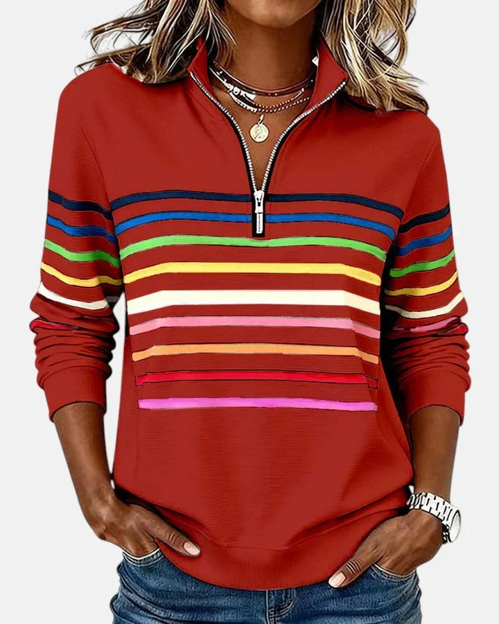 Women's Stylish Striped Quarter Zip Sweater